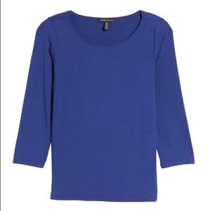 Eileen Fisher Organic Cotton Scoop Neck Tee Blue Small